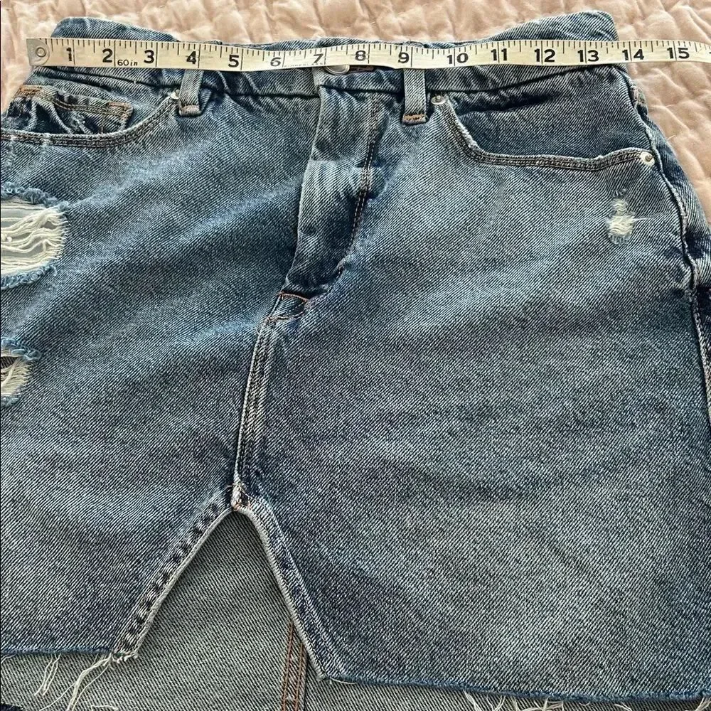 Good American Blue Distressed Mini Skirt 0